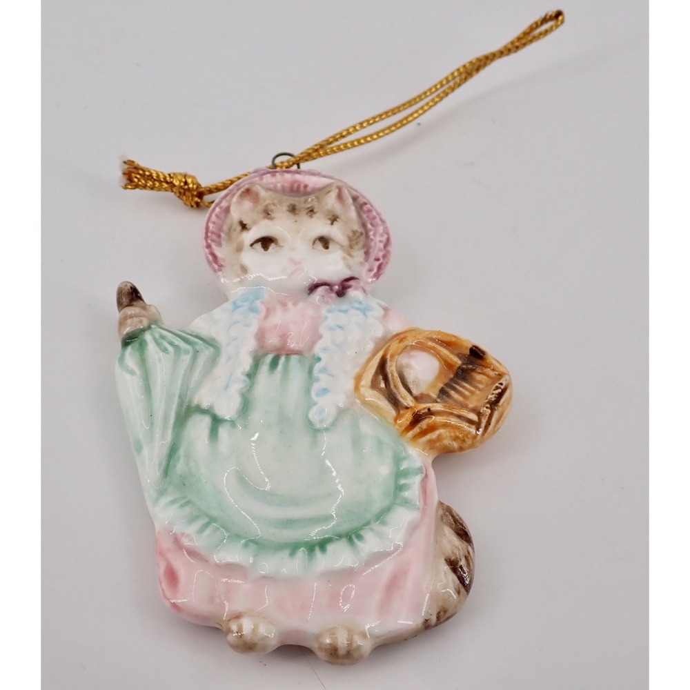 1983 Schmid Porcelain Female Kitten Ornament with Pink Coat